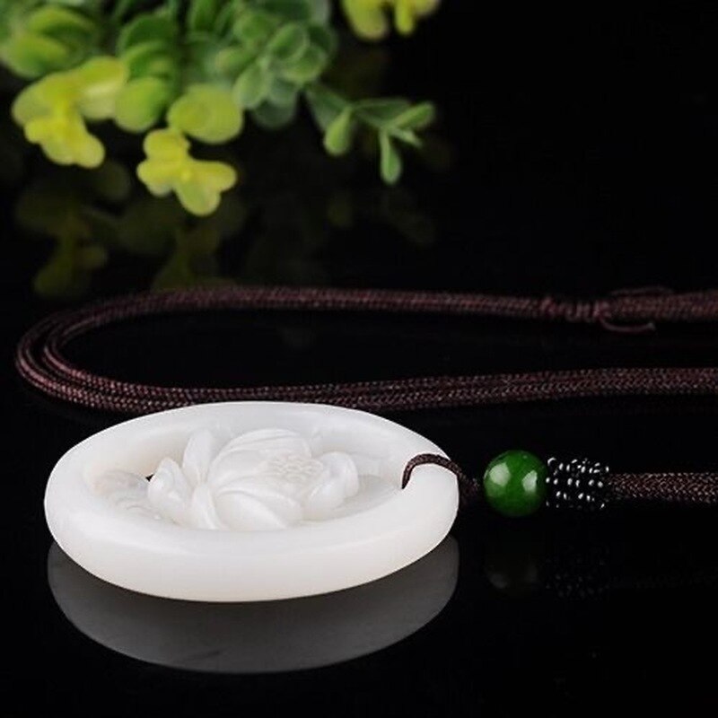 Fashion White Jade Hollow Flower Pendant