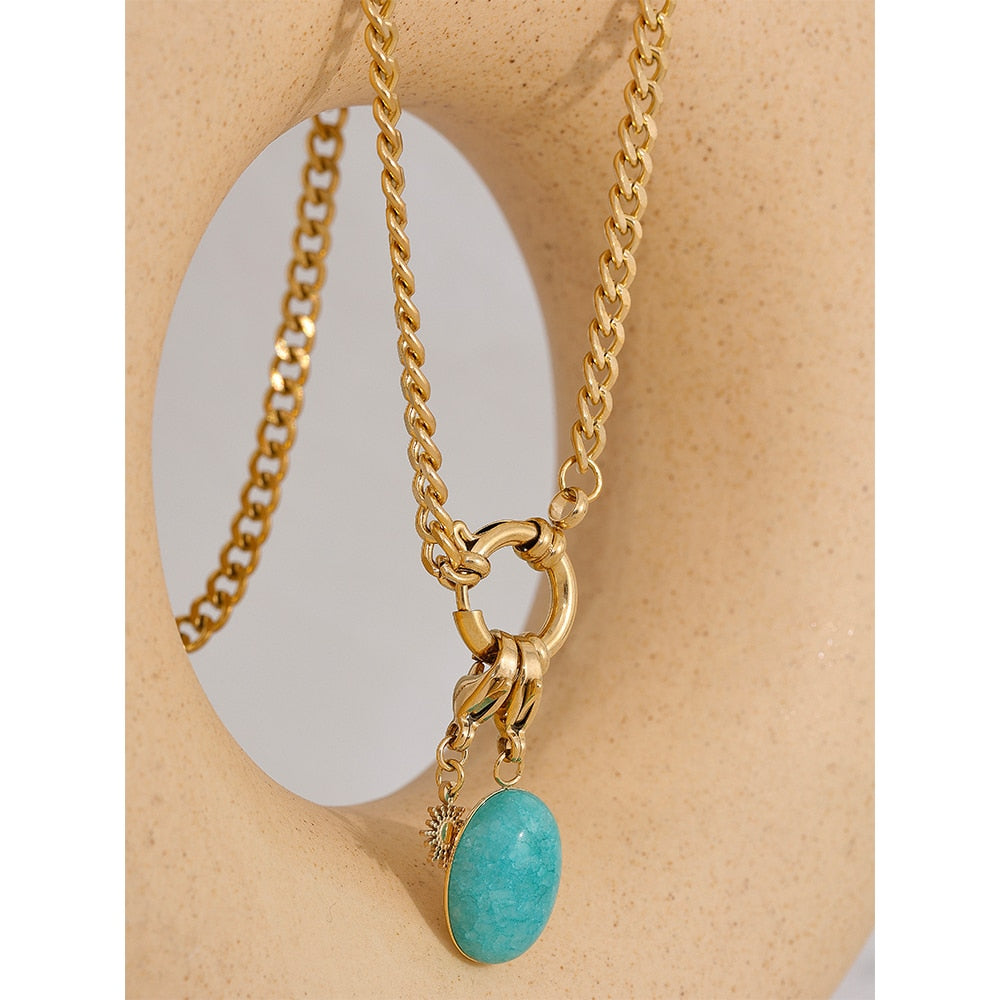 Blue Natural Stone Star Chain Collar Necklace