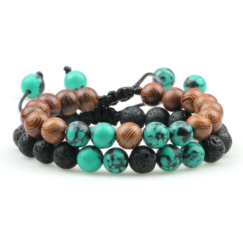 Fashion 8MM Natural Stone Couple Bracelet Black Blue