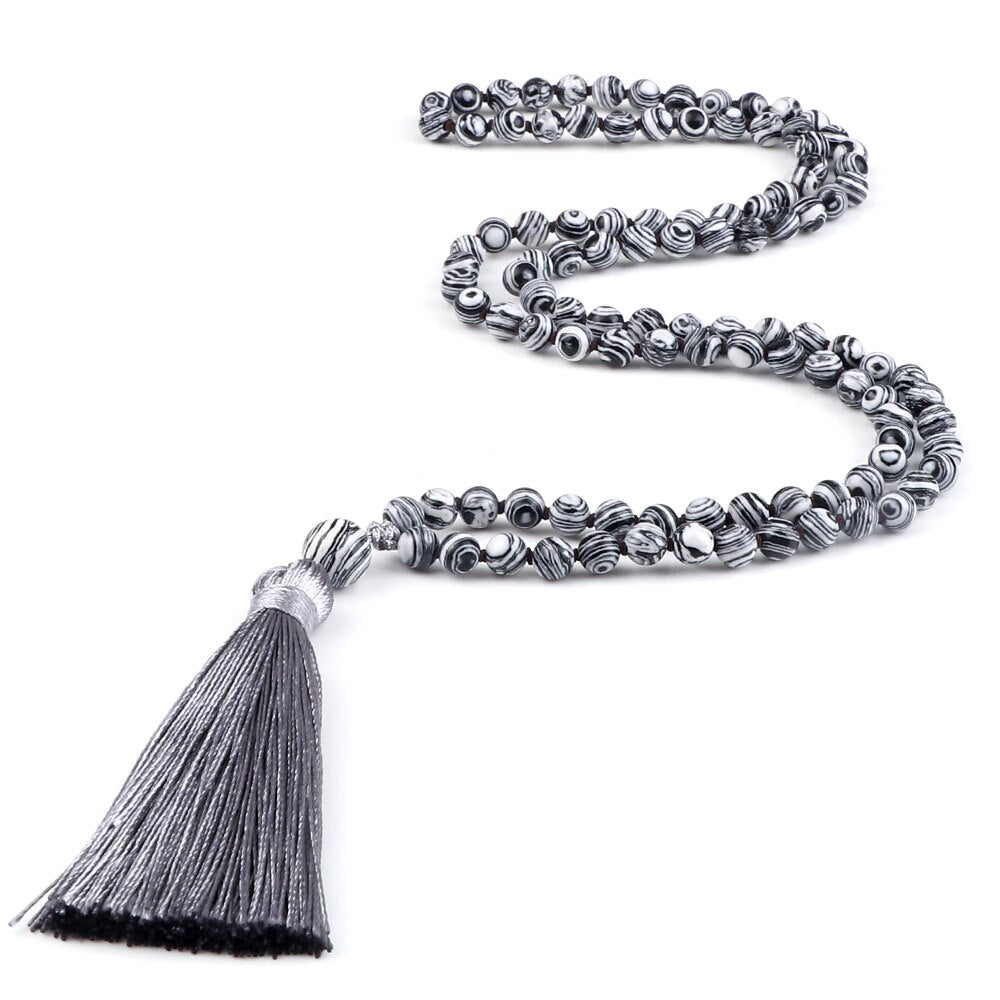 108 Beads Prayer Necklace Natural Green Stripe Onyx