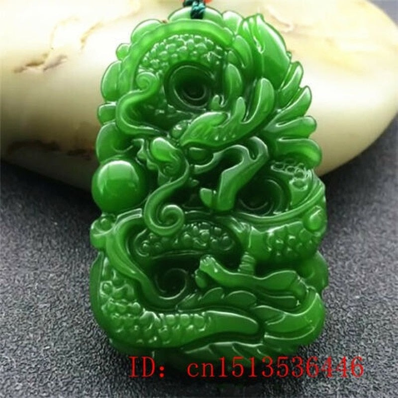 Natural Green Jade Dragon Pendant Necklace