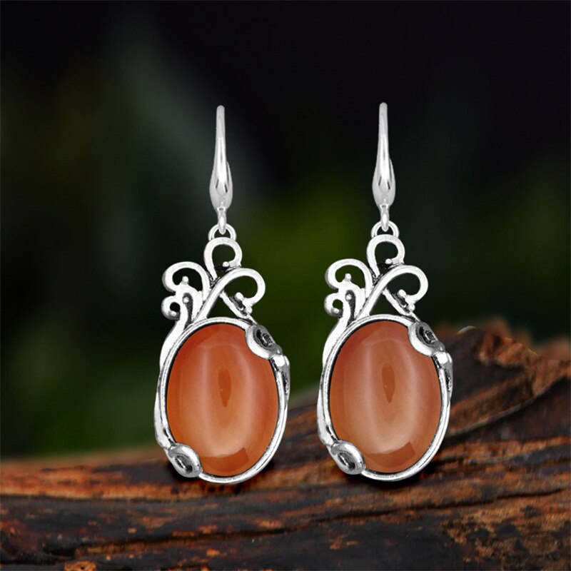 Vintage Natural Jades Dangle Earrings For Women