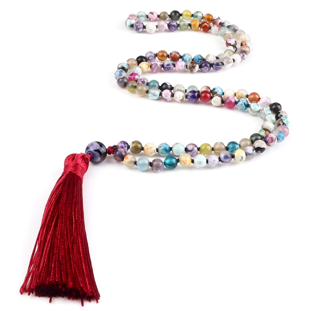 108 Beads Prayer Necklace Natural Green Stripe Onyx