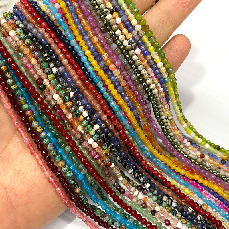 Natural Stone Faceted Round Spacer Beads Fire Agates