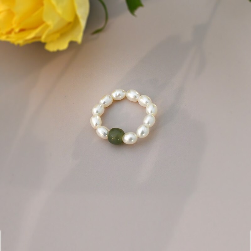 Natural Freshwater Pearl Nephrite Ring Jewelry