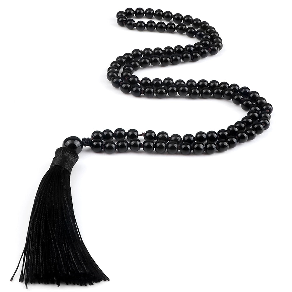 108 Beads Prayer Necklace Natural Green Stripe Onyx