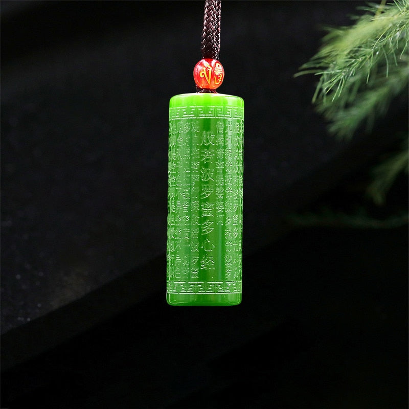 Jade Heart Sutra Pendant Carved Amulet Buddhism