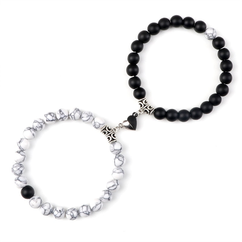 Yin Yang Heart Magnet Couple Bracelet Natural Stone