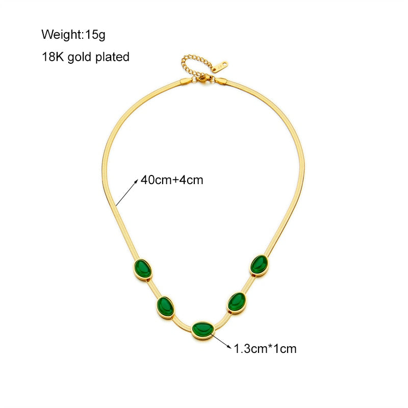 Green Stone Jade Snake Chain Collar Necklaces