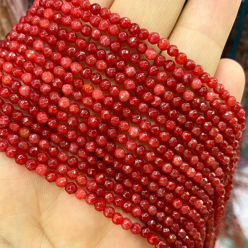 Natural Stone Faceted Round Spacer Beads Fire Agates