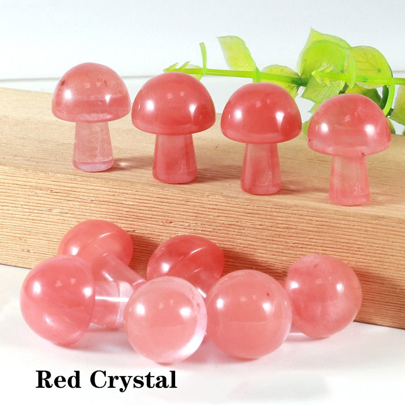 Mini Natural Crystal Mushroom Stone Statue Carving