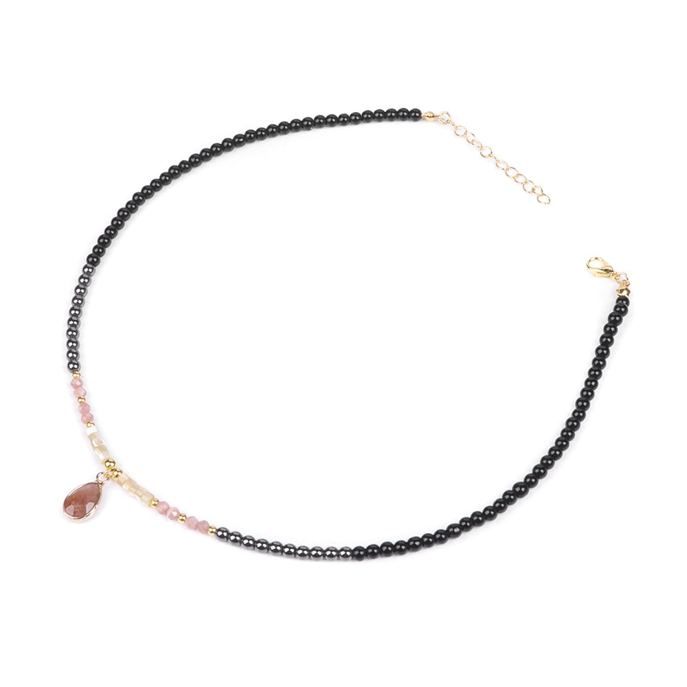 Drop Pendant Necklace Natural Quartz Stone Beaded