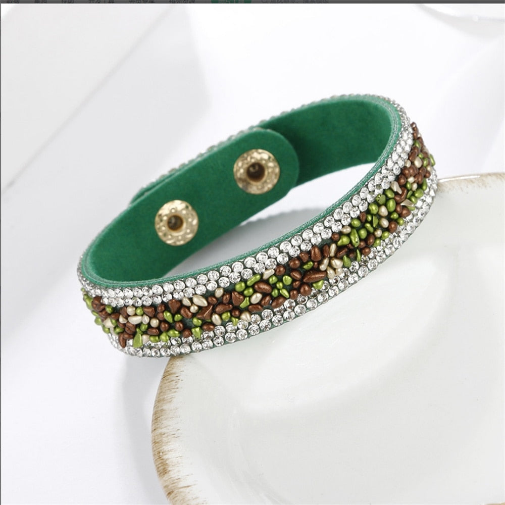 Stone Bracelets For Women Wrap Cuff Slake Leather