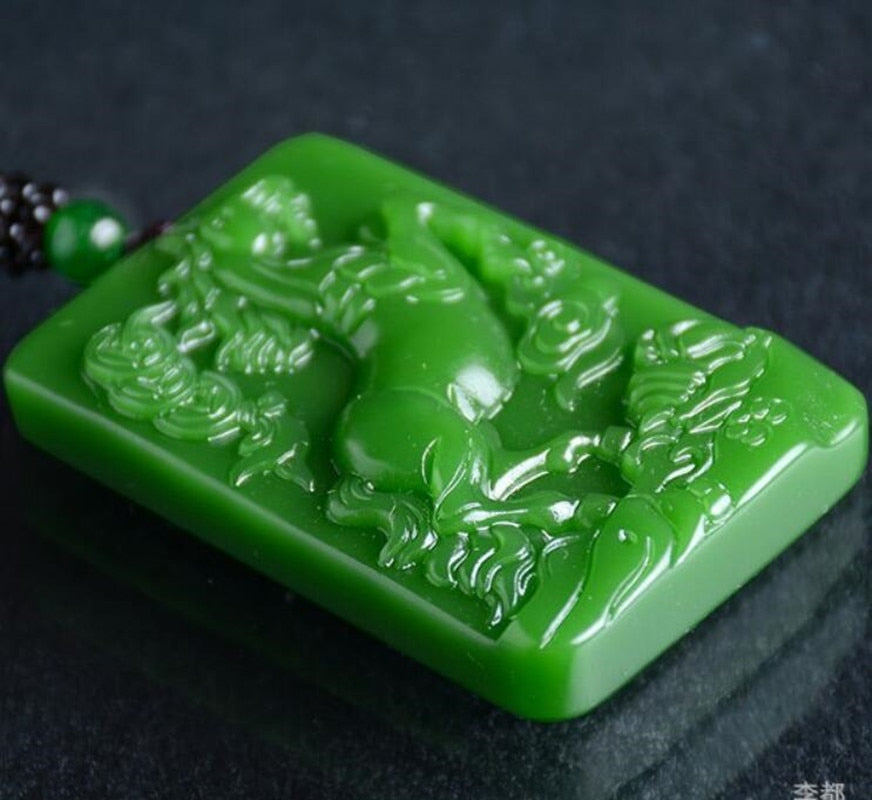 Jasper Jade Horse Pendant Necklace