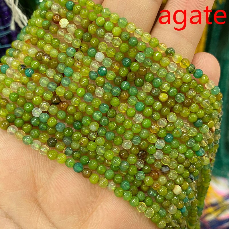 Natural Stone Faceted Round Spacer Beads Fire Agates