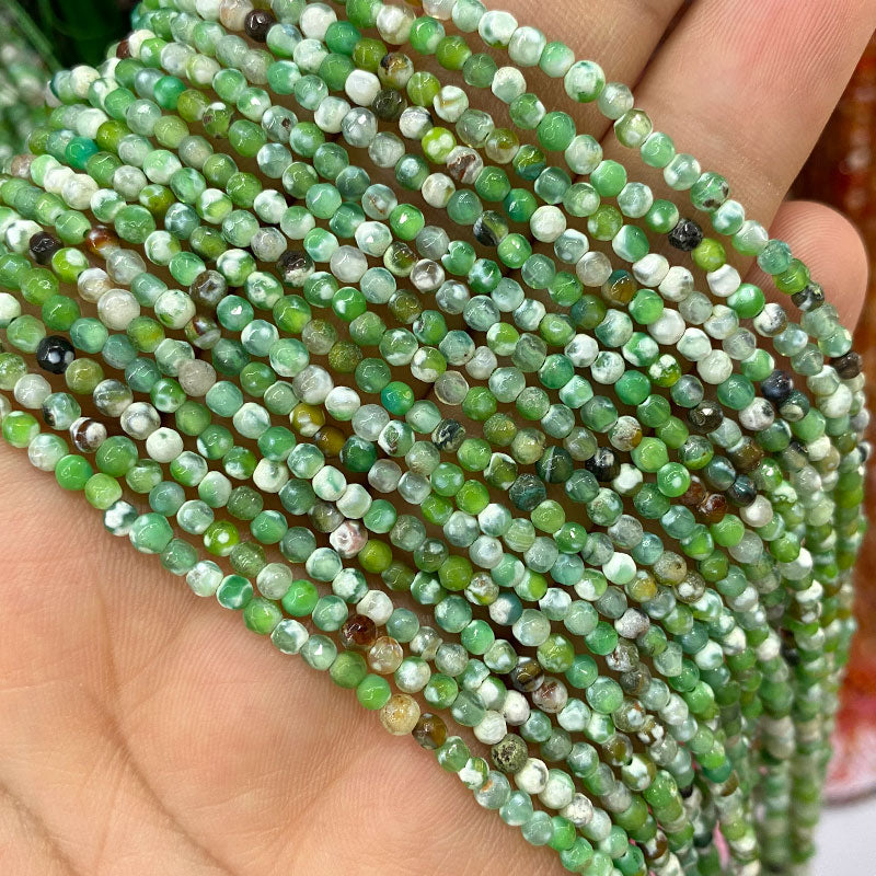 Natural Stone Faceted Round Spacer Beads Fire Agates