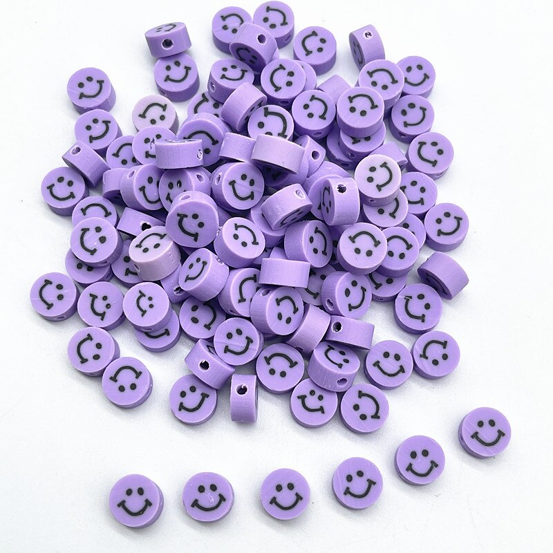 30pcs 10mm Multicolour Smiling Face Beads