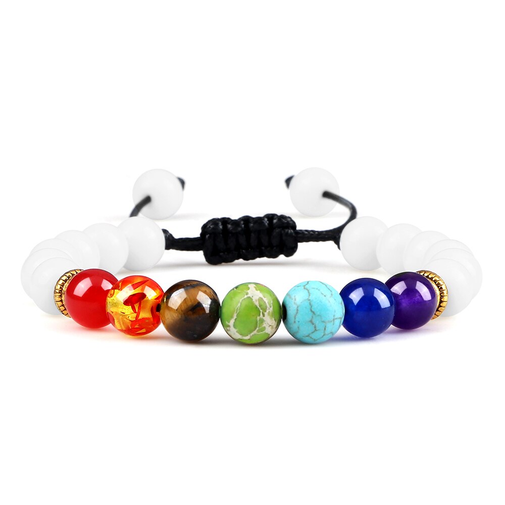 7 Chakra Bracelet Men Black Lava Tiger Eye Stones