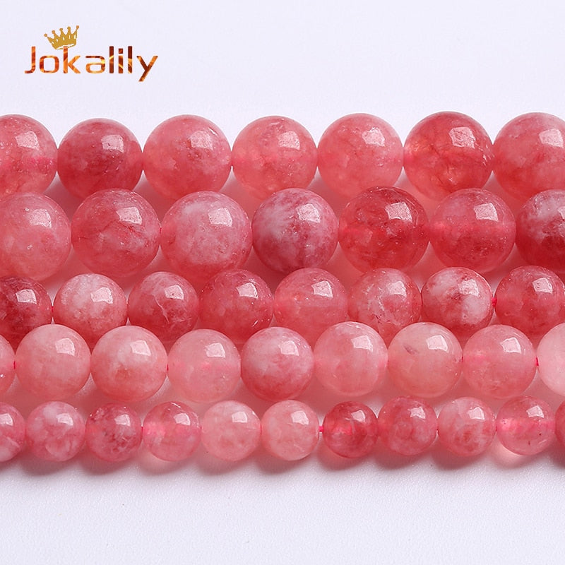 Strawberry Quartz Jades Beads Natural Stone Round