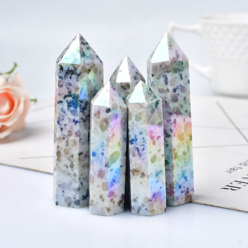 Aura Kiwi Jasper Quartz Crystal Point Wand Healing
