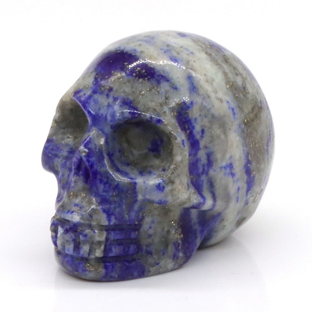 Skull Statue Natural Amethyst Black Obsidian Stone