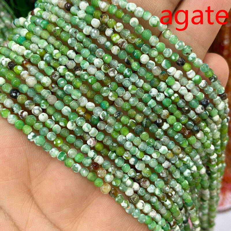 Natural Stone Faceted Round Spacer Beads Fire Agates