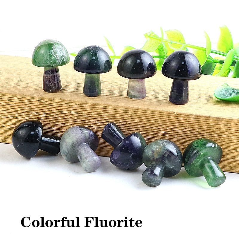 Mini Natural Crystal Mushroom Stone Statue Carving