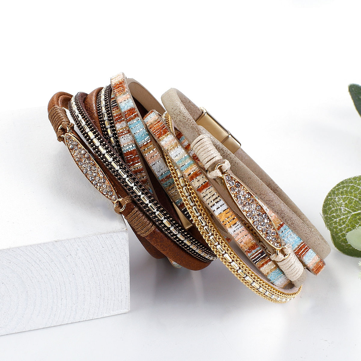 Simple Stripe Leather Bracelet for Women Bohemian
