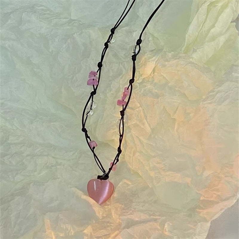 Korean Cute Natural Stone Love Pendant Necklace
