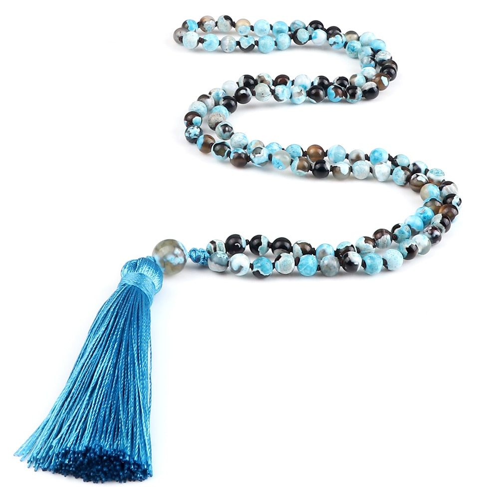 108 Beads Prayer Necklace Natural Green Stripe Onyx