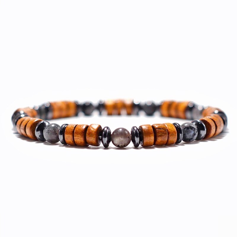 Antique Wood Bracelet Homme Natural Hematite