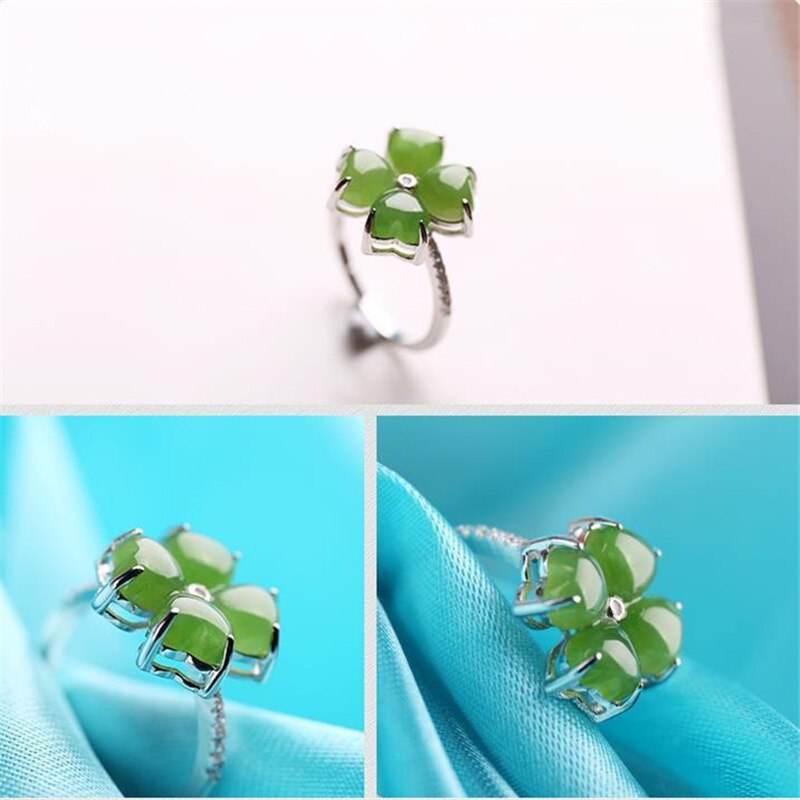 Classic Jade Green Clover Ring For Lady Anniversary