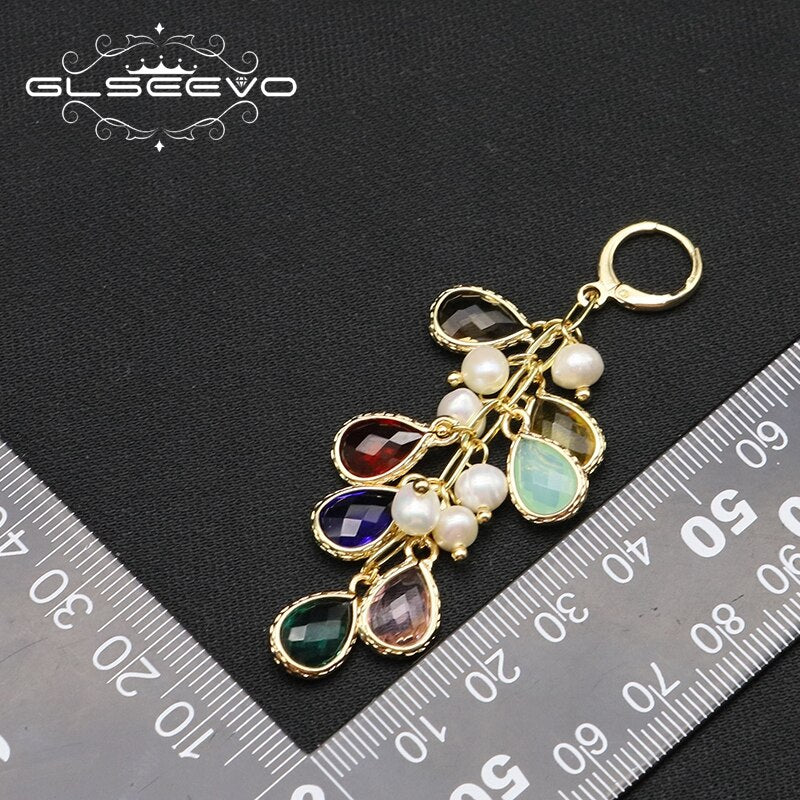 GLSEEVO Colorful Water Drop Pearl Woman Earrings