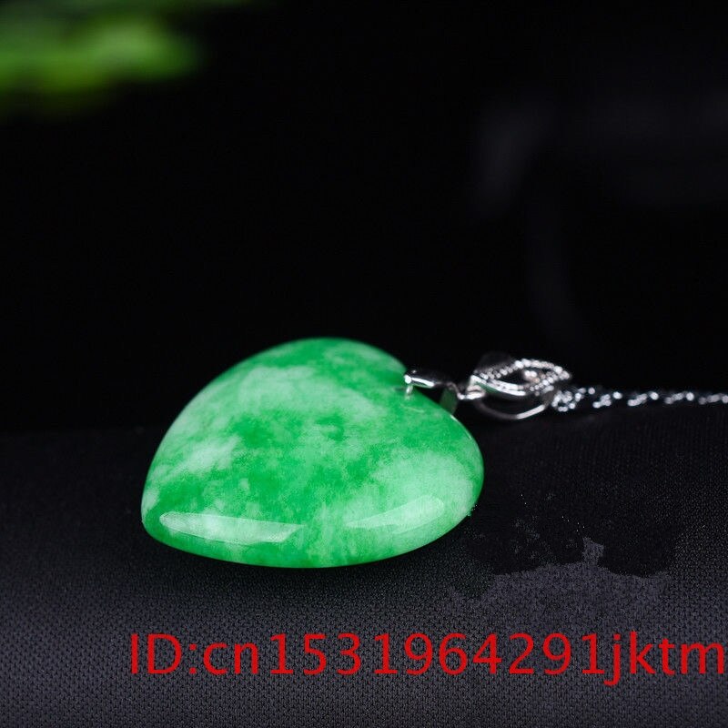 Natural Green Jade Heart Pendant Necklace