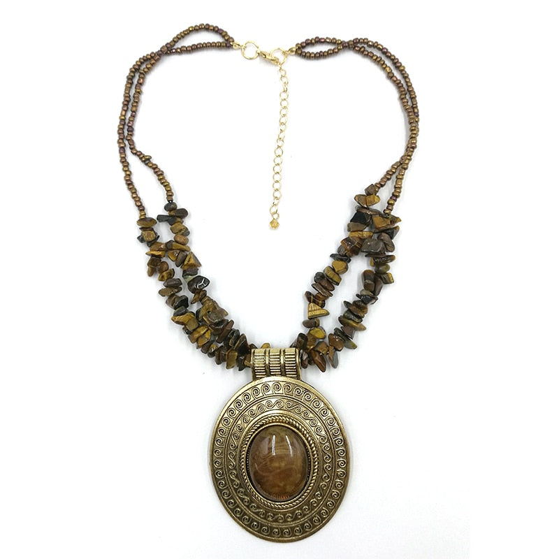Oval Pendant Natural Stone Turquoises Necklace