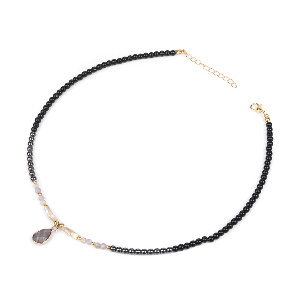 Drop Pendant Necklace Natural Quartz Stone Beaded