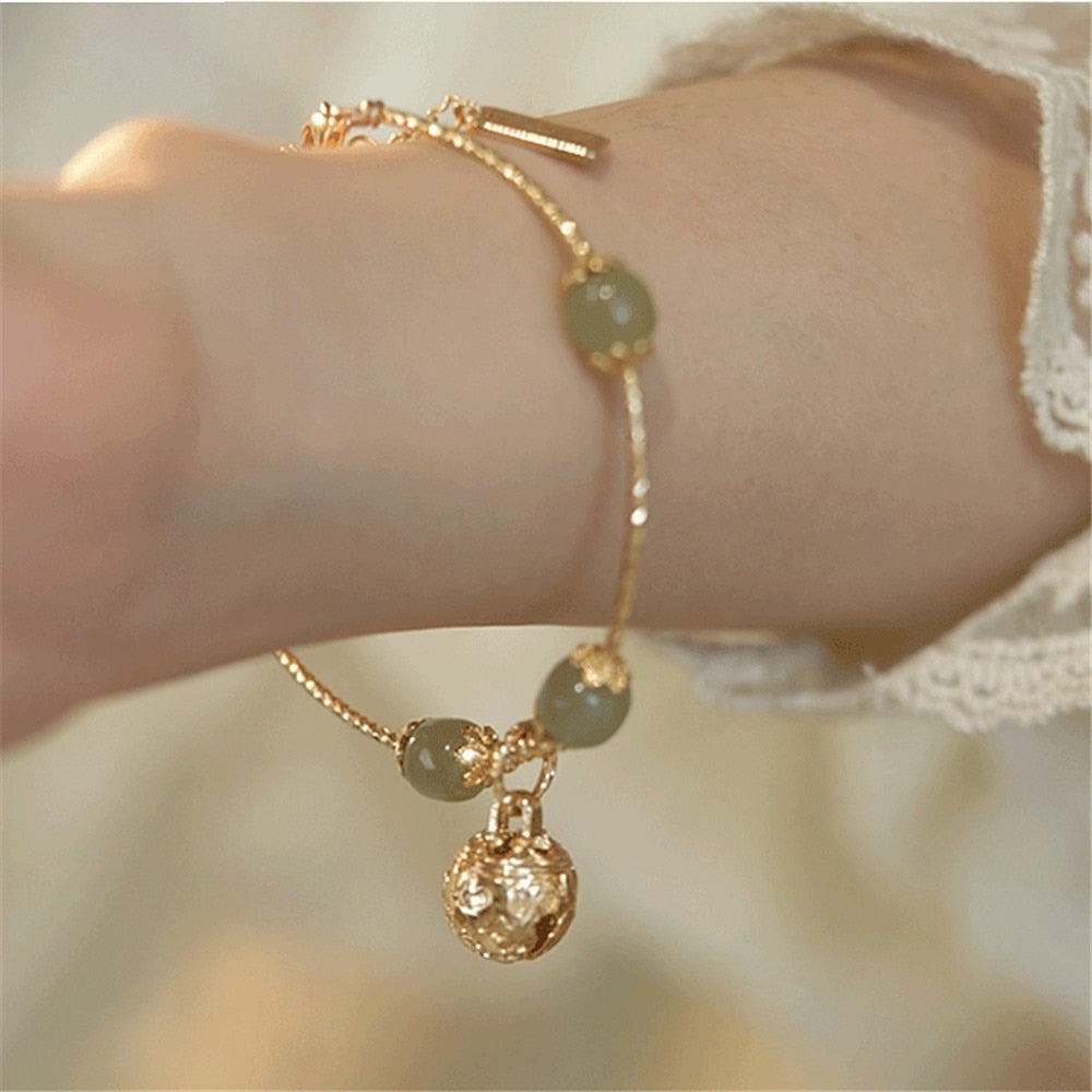 Natural Hetian Jade Bell Bracelet For Women