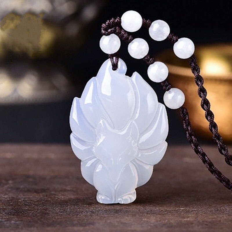 Natural Green Chalcedony Hand-carved Nine-tailed