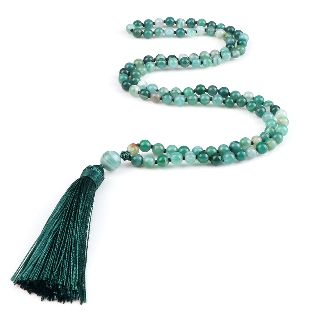 108 Beads Prayer Necklace Natural Green Stripe Onyx