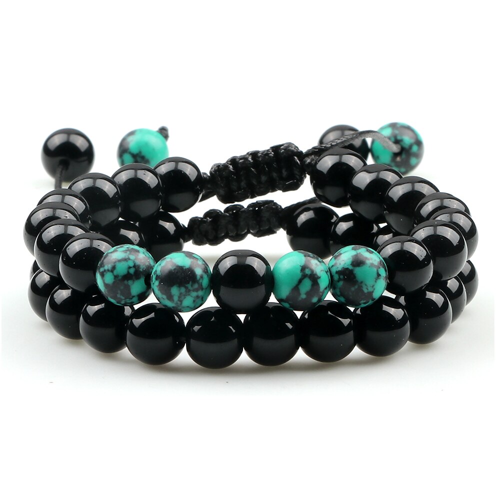 Fashion 8MM Natural Stone Couple Bracelet Black Blue