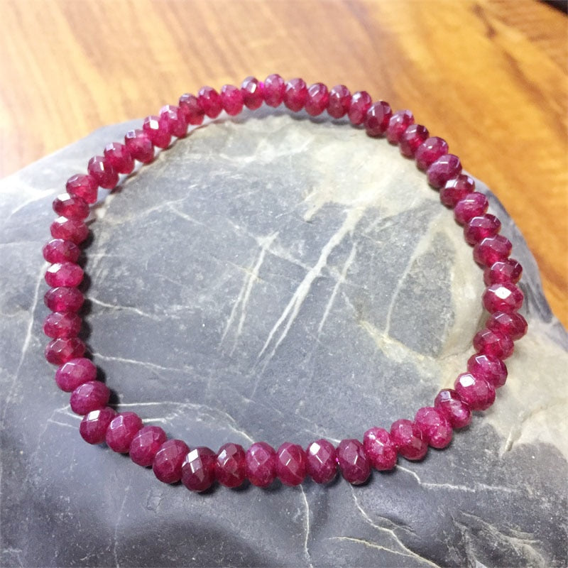 Faceted Red Ruby Bracelet Vintage Natural Stone