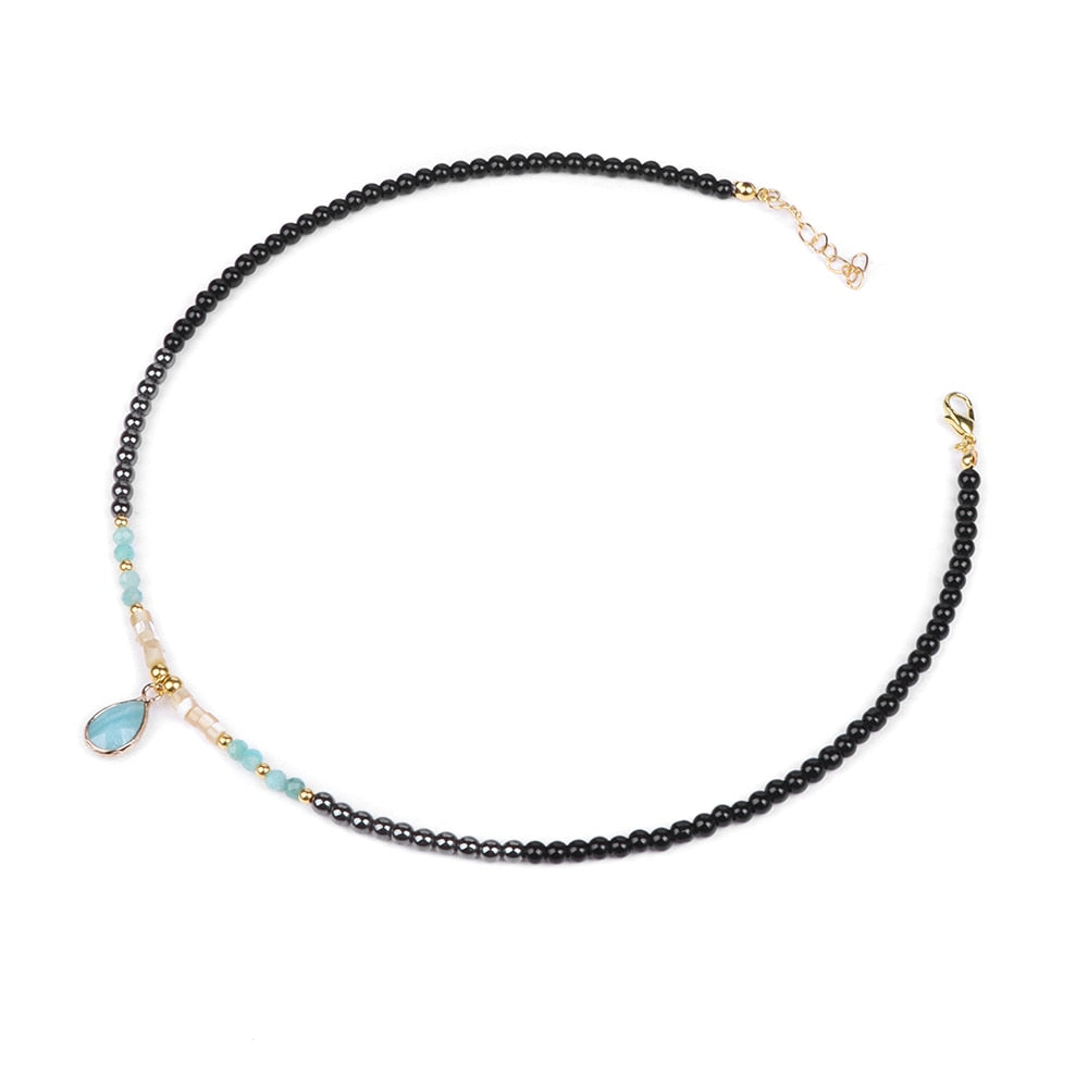 Drop Pendant Necklace Natural Quartz Stone Beaded
