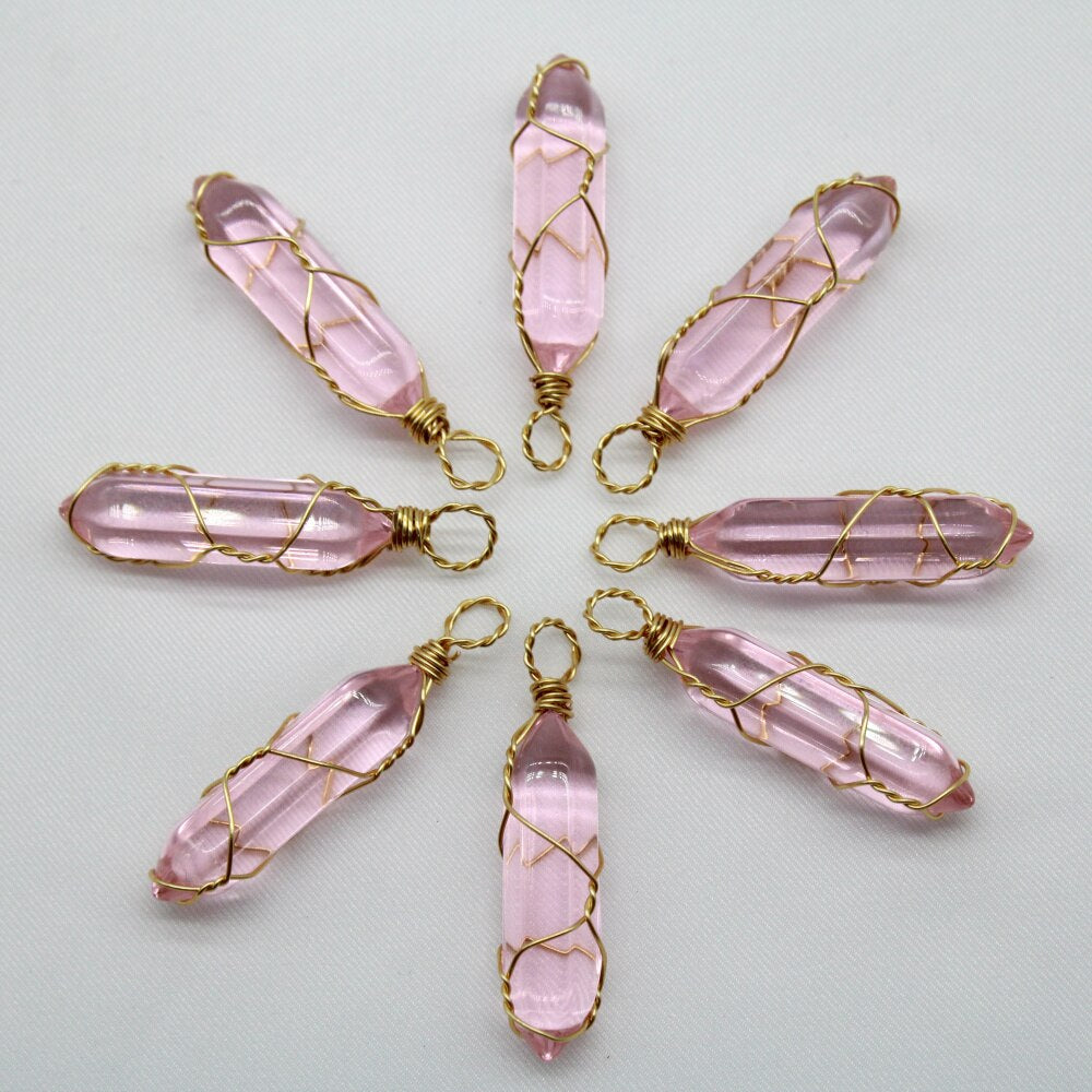 Natural Stone Rose Quartz Stained Glass Pillar