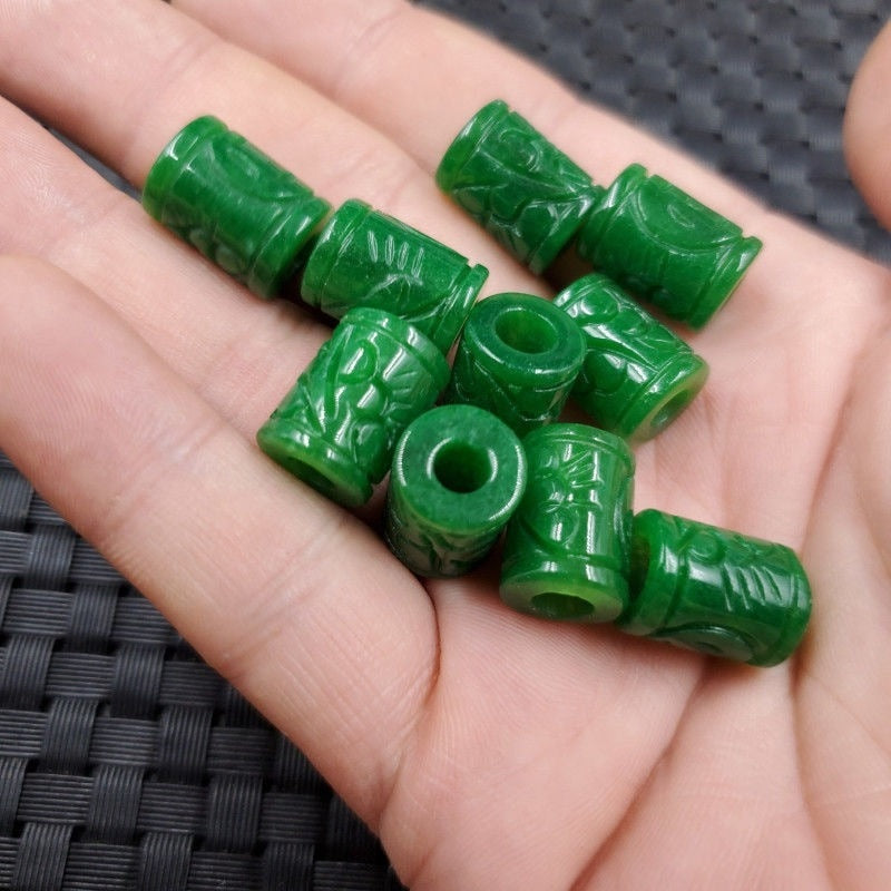 5pc Natural A Green Jade Money Beads DIY Bracelet