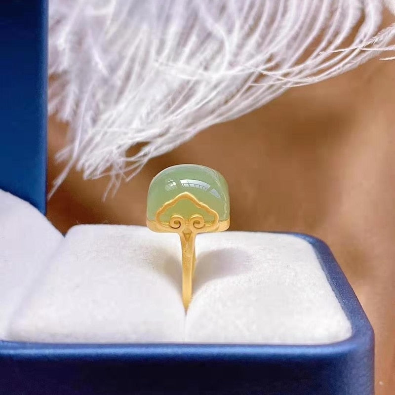 Women's Gold-plated Inlaid Imitation Hetian Jade Green