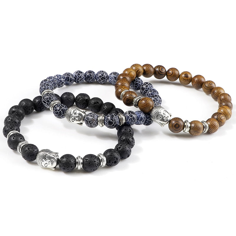 Natural Tiger Eye Black Lava Stone Bracelet for Men