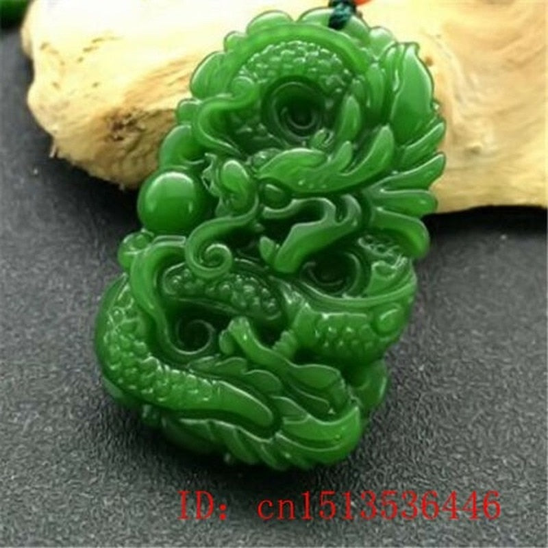 Natural Green Jade Dragon Pendant Necklace