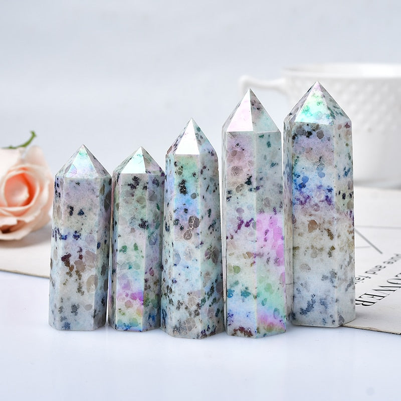Aura Kiwi Jasper Quartz Crystal Point Wand Healing