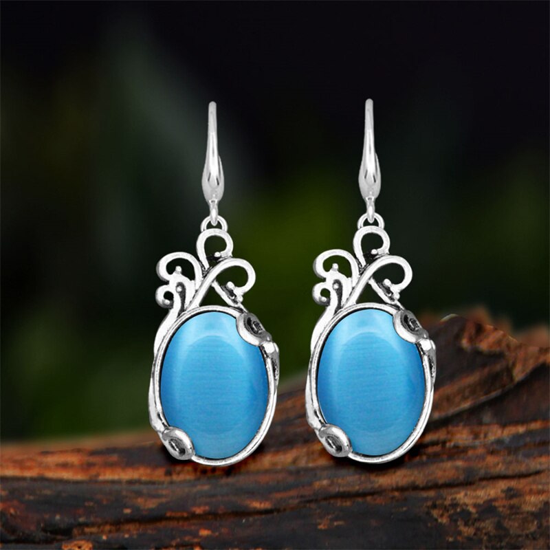 Vintage Natural Jades Dangle Earrings For Women