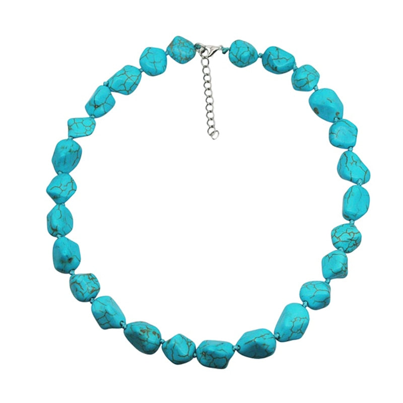 Oval Pendant Natural Stone Turquoises Necklace